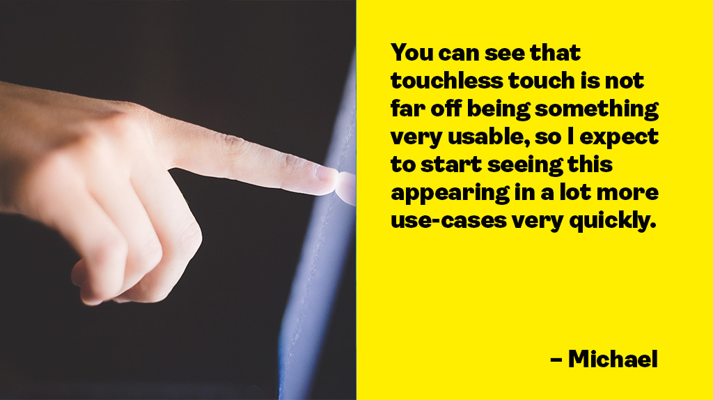 Quote from blog with image of hand touching screen